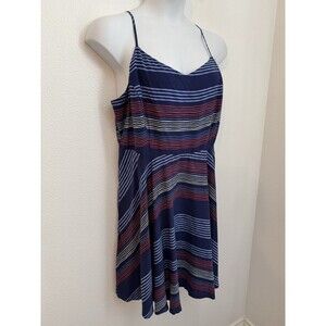 Old Navy Sleeveless Dress Womens Skater Blue Red Striped Rayon MIDI New XL